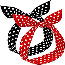 2 Pieces Polka Dot Headbands for Girls and Women Headband Retro Bandana Halloween Dress Up 50s Wire Headband Vintage Print Christmas Hairband (Red, Black)