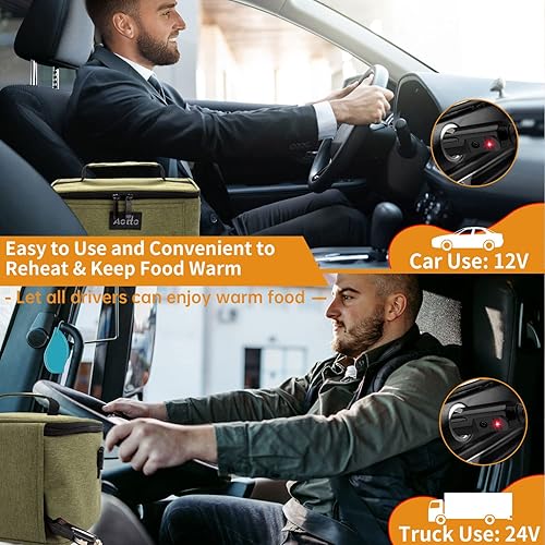 Miniatura 2 de Aotto Calentador de alimentos portátil para automóvil, 12 V, 24 V, 2 en 1, mini lonchera eléctrica personal con calefacción para cocinar y