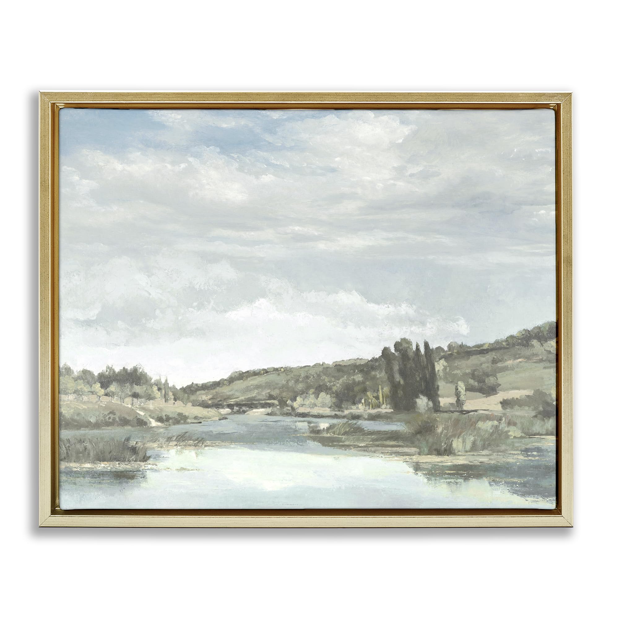 Stupell Industries Tranquil River Reflection Landscape 'On The Water Landscape', Floating Frame Canvas Art, Gold, 31 X 25 Inches, Easy To Hang And Sturdy, Made In Usa, By Christy Mckee