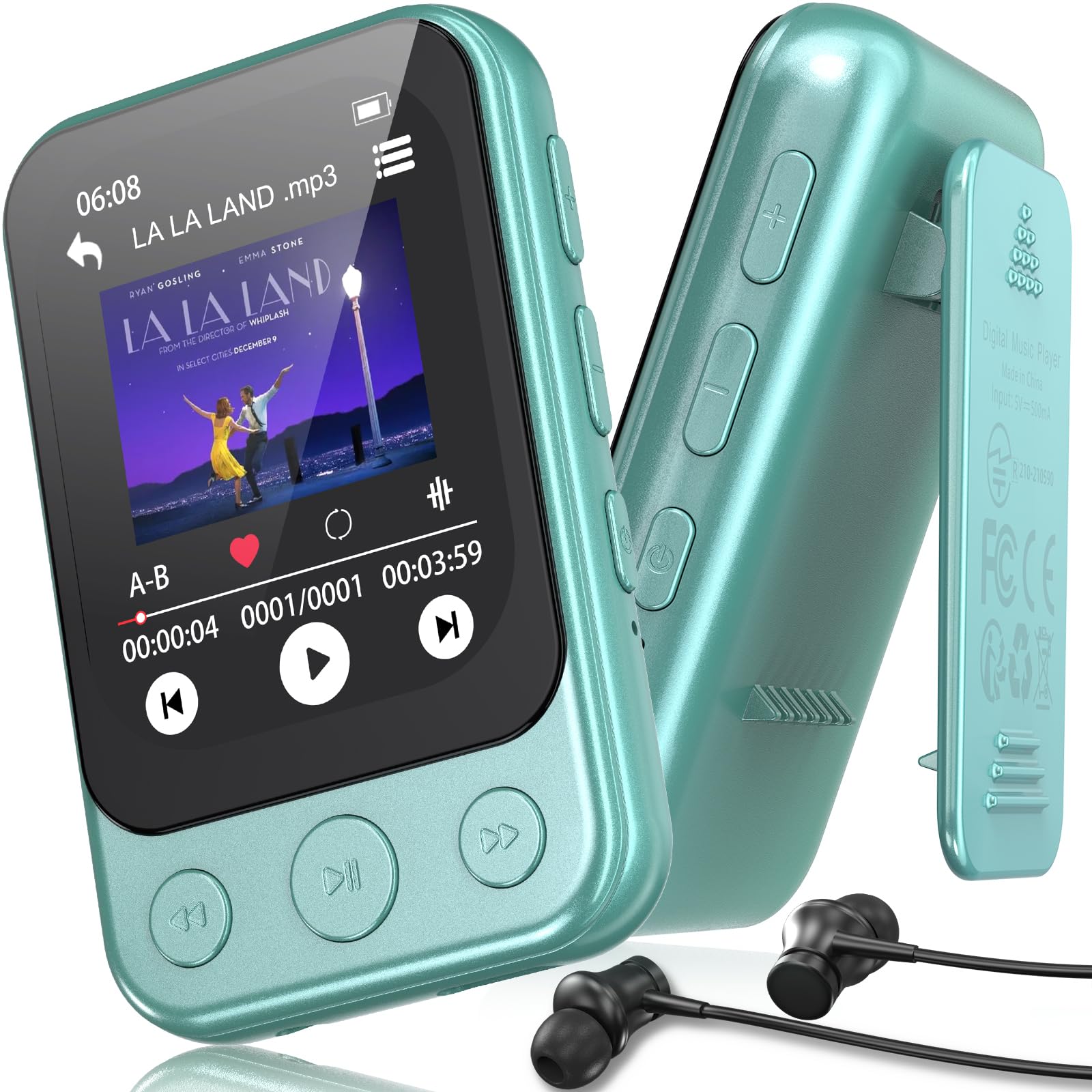 Lettore MP3 64GB Bluetooth 5.3 con Clip, Touchscreen & Tasti, Altoparlante | Musica senza smartphone · Solo 37g · Facile da usare · Audiolibri & apprendimento · Timer di spegnimento