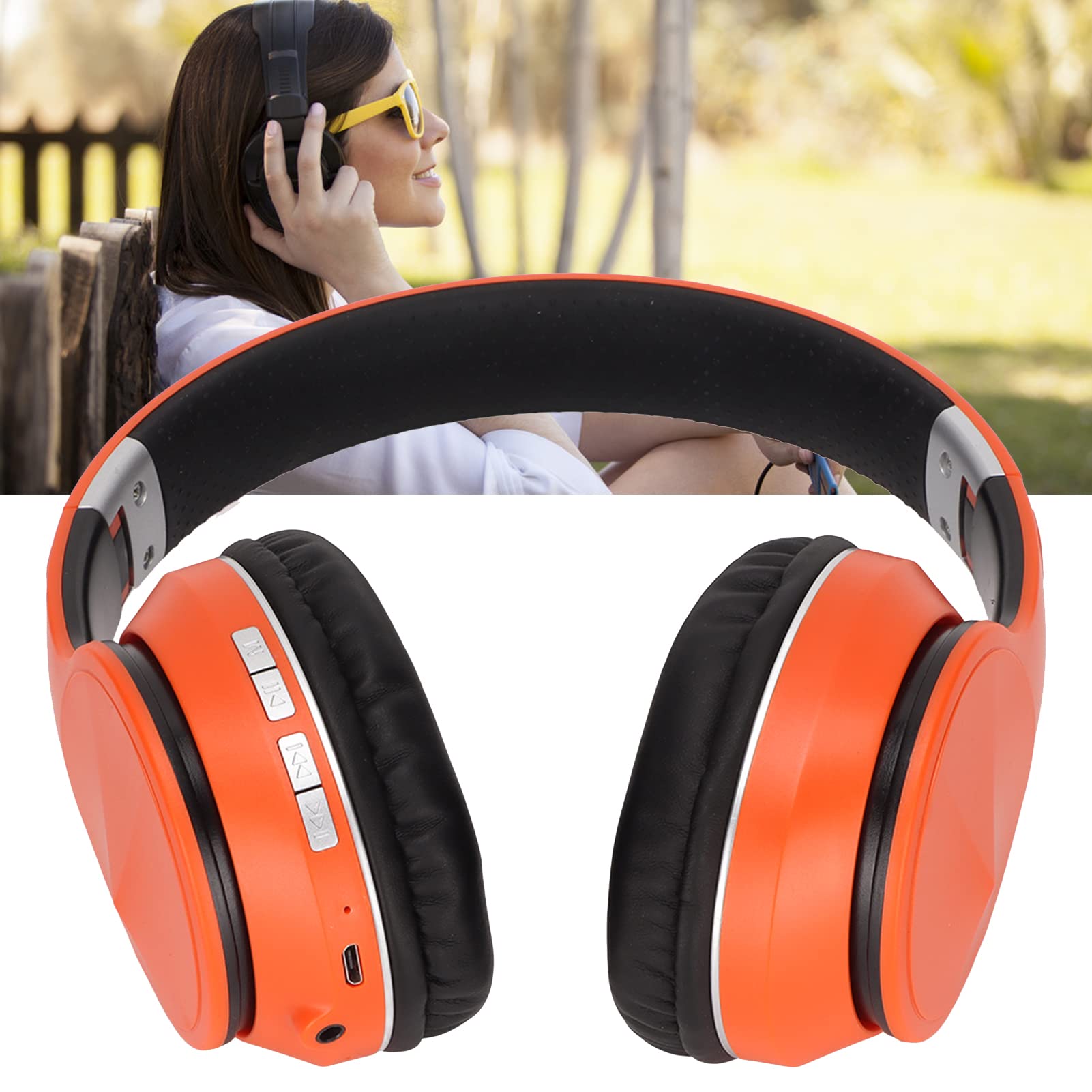 Cuffie Bluetooth ELB4 Cuffie pieghevoli wireless con Bluetooth 5.3 Connessione cablata AUX Riproduzione scheda di memoria Modalità FM per giochi sportivi Comoda fascia regol (Arancia)
