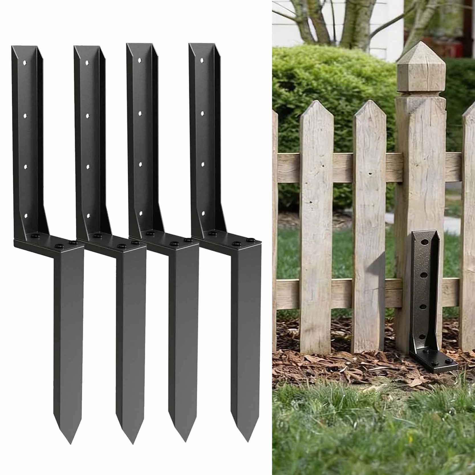 LQSYBHD Fence Post Repair Kit Heavy Duty Fixer Anchor Ground Spike Fence Post Support Stake,Ground Spike for Repairing Damaged Fence Gate Posts Sign Posts Mailbox(Size:4pcs)