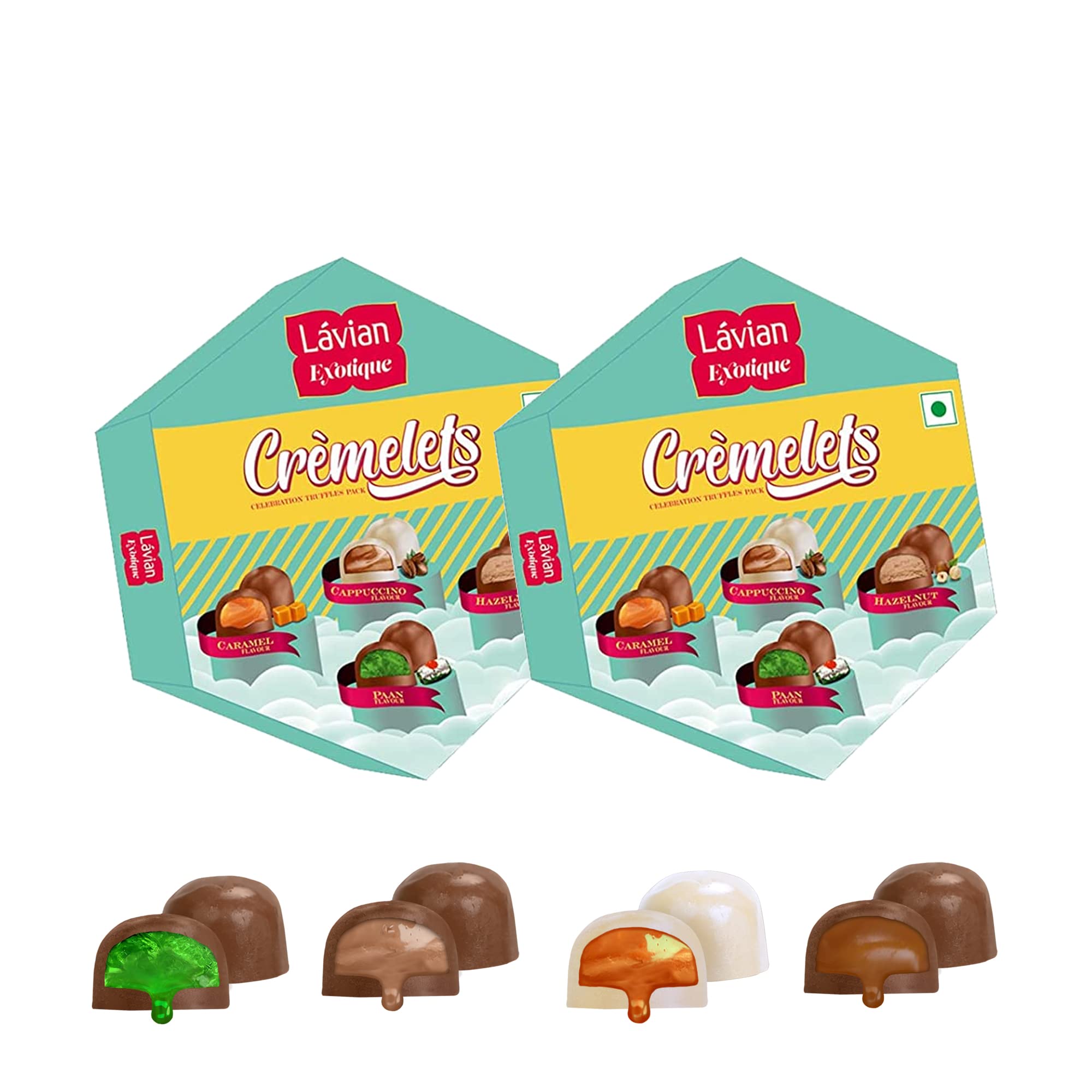 Chocolate Truffle – Paan, Caramel, Hazelnut, Cappucino flavoured Cremelets by Lavian Exotique, 10 x 2 vegetarian truffles pack (20 truffles)