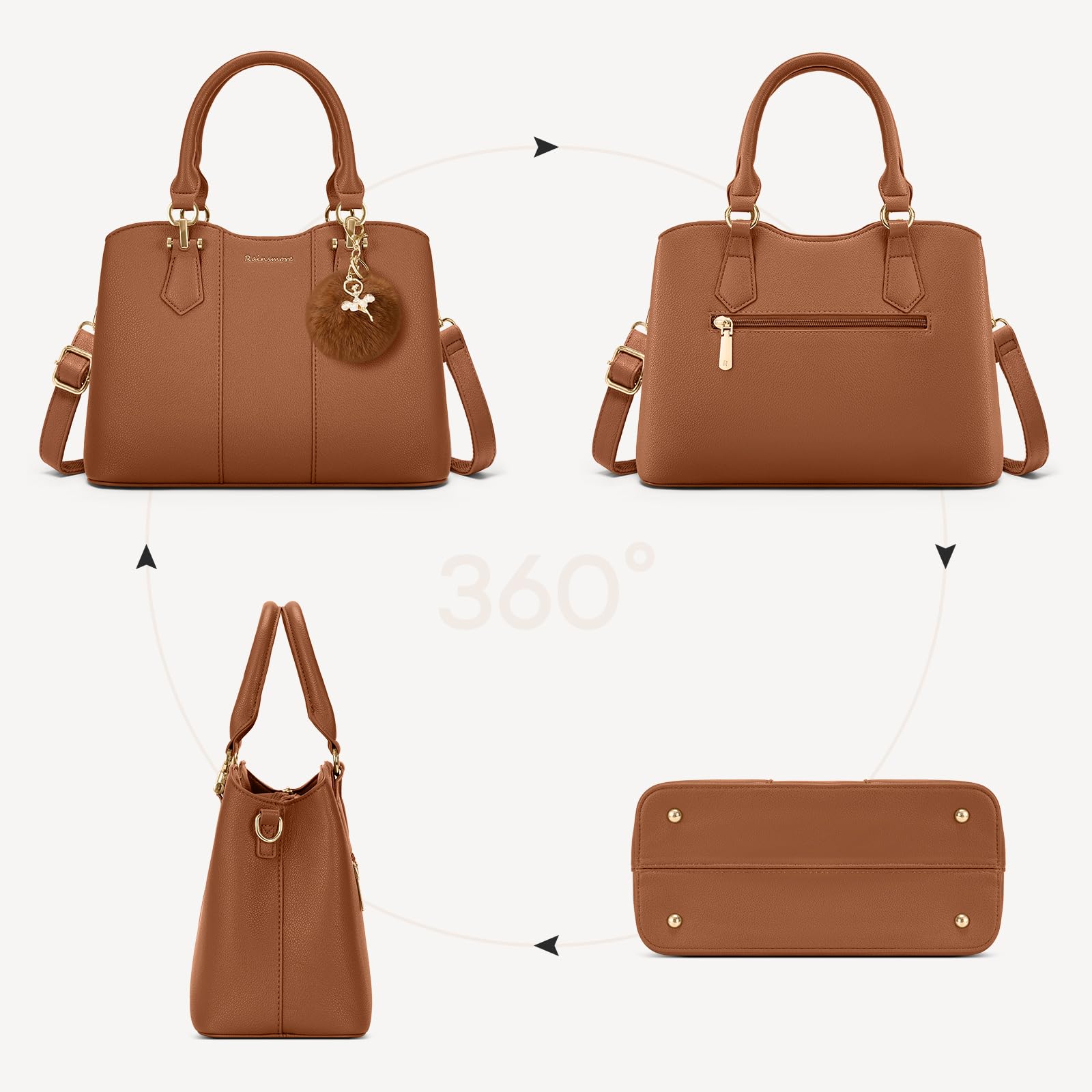 RAINSMORE Bolso de Mano Mujer, Bolso Mujer de Piel PU para Universitarias, Trabajo, Uso Diario, Bolso Bandolera Medianos
