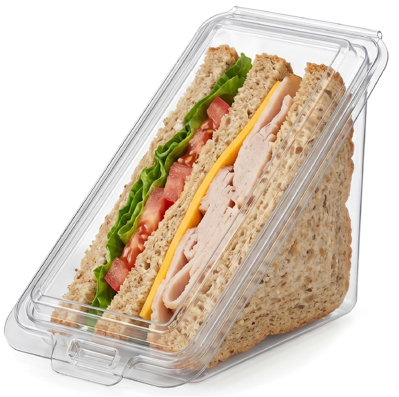 Venuscello® 100 x Clear Hinged Lid Deep Fill Sandwich Wedges Container 11cm x 11cm x 6cm Plastic Food Container for Sandwich Packaging Display Cafe Catering Use Durable Lightweight