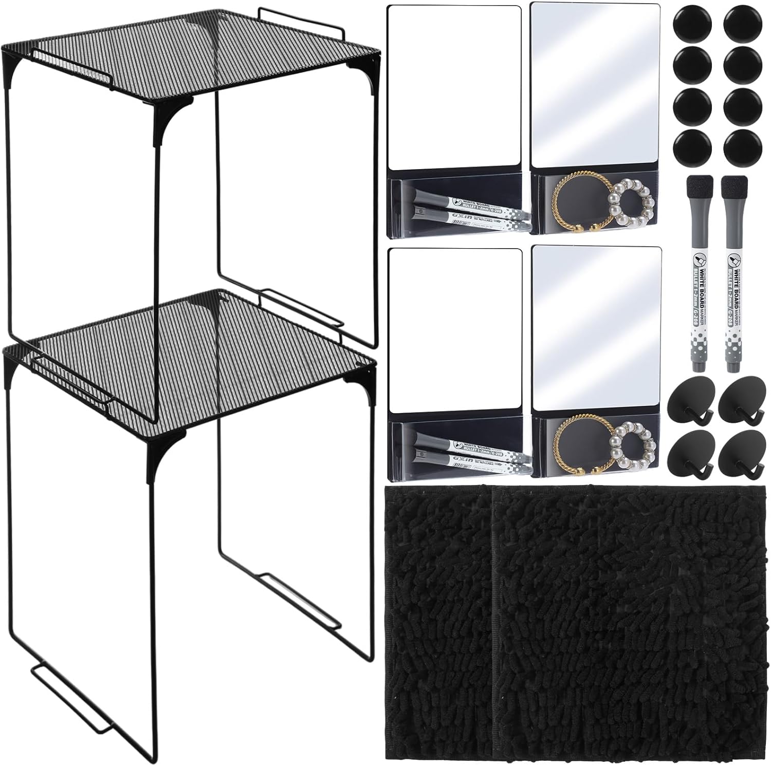 Kosiz 22 Pcs Locker Organizer and Decorating Kit Back to School Accessories Include Whiteboard, Mirror with Holder, Locker Dry Eraser Marker Rug Hooks for School Office Supplies