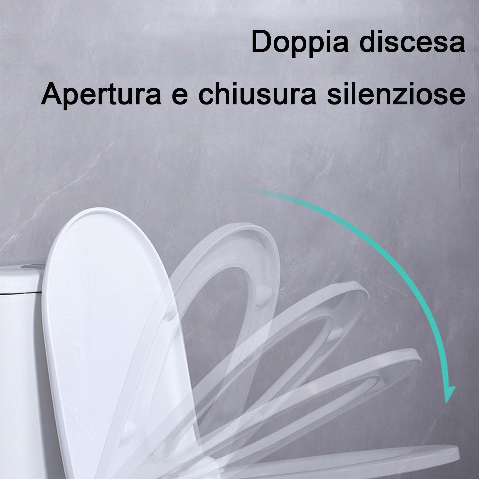 Sedile WC D Forma Chiusura Ammortizzata Bianco, Facile Pulizia, 46x36cm