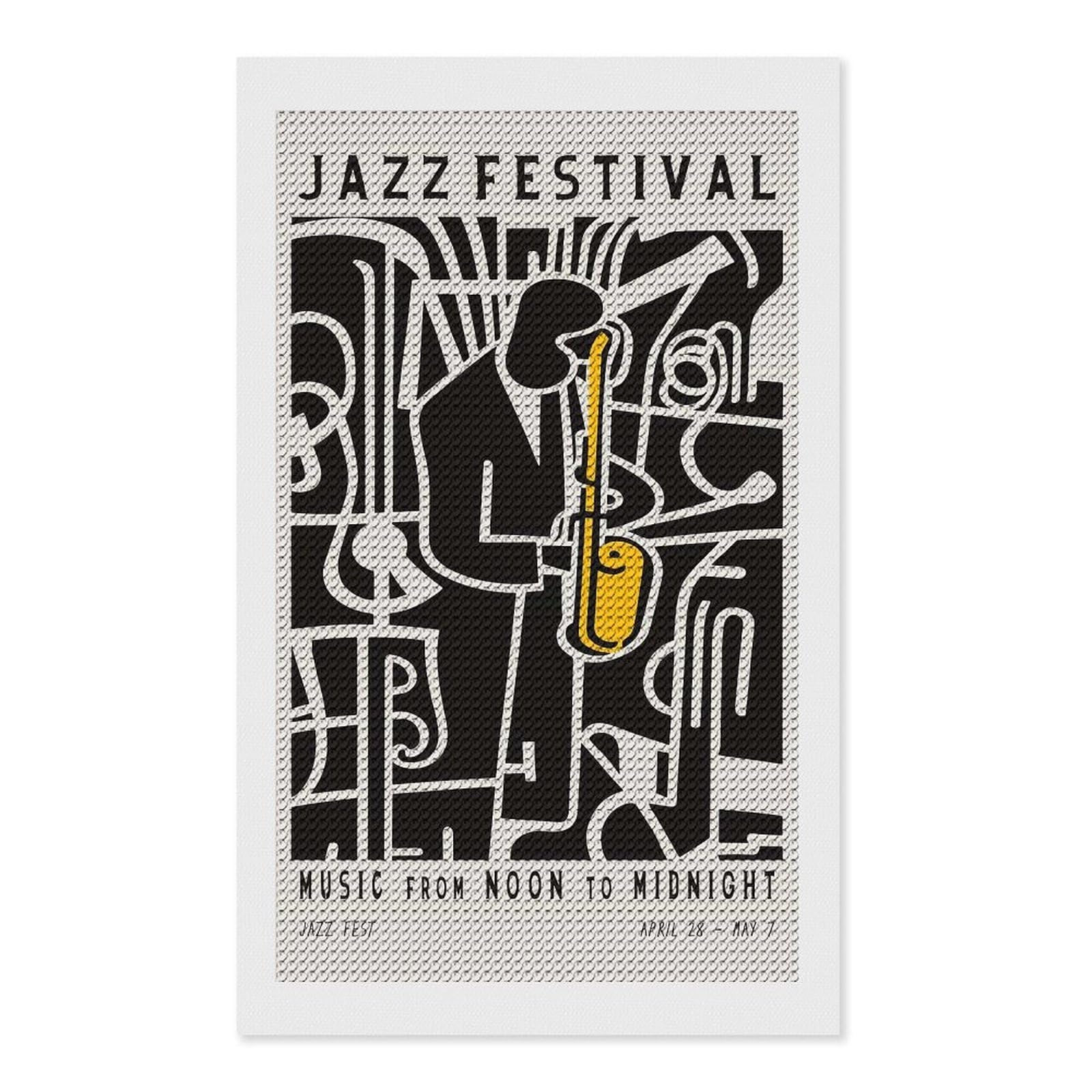 Junmoney Black and White Jazz Fest Crystal Diamond Art Kit 12"x20", Stress Relief Craft, Decorative Artwork, Vintage Style Decor, Birthday Gift