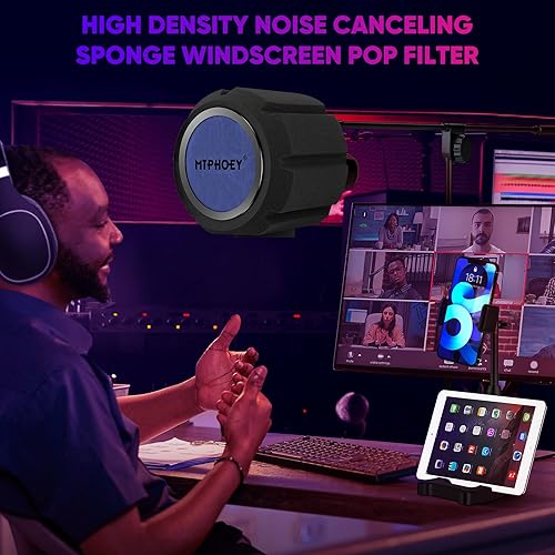 Miniatura 2 de Filtro de parabrisas para micrófono con soporte de micrófono de regalo y soporte para teléfono, escudo de grabación, bola de aislamiento de