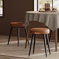 VASAGLE EKHO Set of 2 Upholstered Dining Stools, Mid-Century Modern Kitchen Chairs, Synthetic Leather Vanity Stools, 19-Inch Seat, Caramel Brown