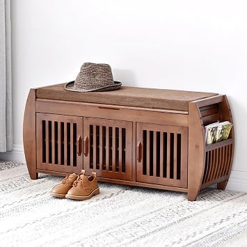 Entryway Shoe Bench with Hidden Storage and Side Holder,Shoes Benches with Cushion for Living Room,Hallway