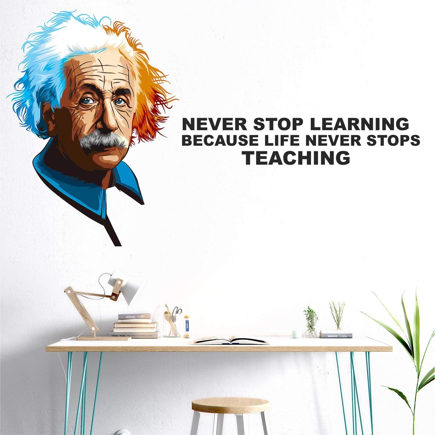 Byte Shop 'Albert - Einstein -Never Stop Learning - Because - Life Never Stop - Teaching - Inspirational - Motivational - Quotes - Wall Sticker' - (Multi Colour, Vinyl - 100cm X 56 cm)
