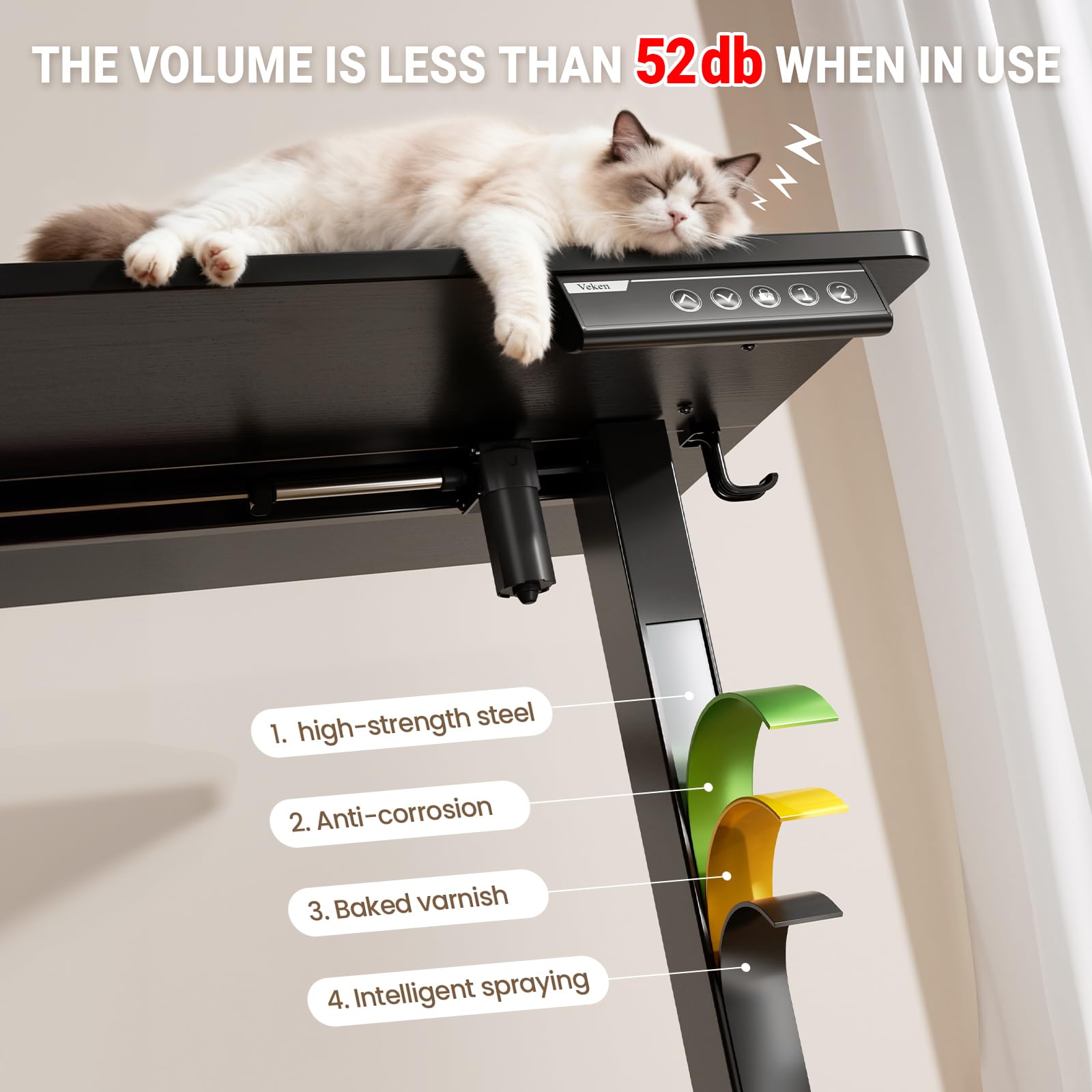 Veken 47 2 Standing Desk Adjustable Height Office Desk with Wood Desktop Computer Table for Home Work Study — view 8