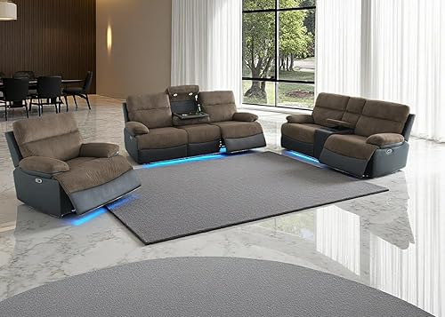 Miniatura 24 de Juego de sofá reclinable eléctrico y sofá biplaza, sofá reclinable de cuero negro con mesa desplegable, muebles de sala de estar, sofá reclinable