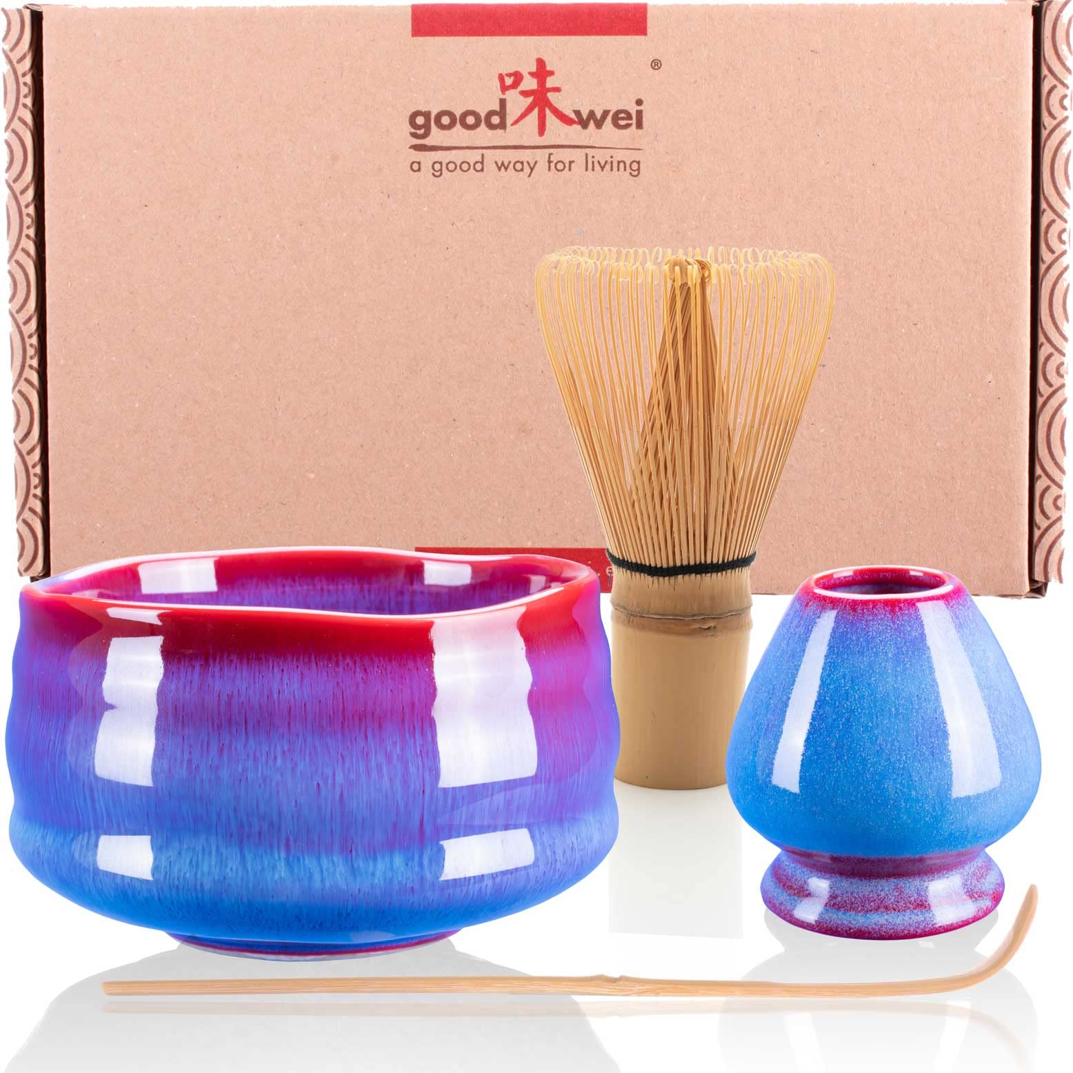 Goodwei Premium Matcha Tea Set - Ceremonial Bowl Chawan, Whisk and Holder + Gift Box (Seiun, 80)