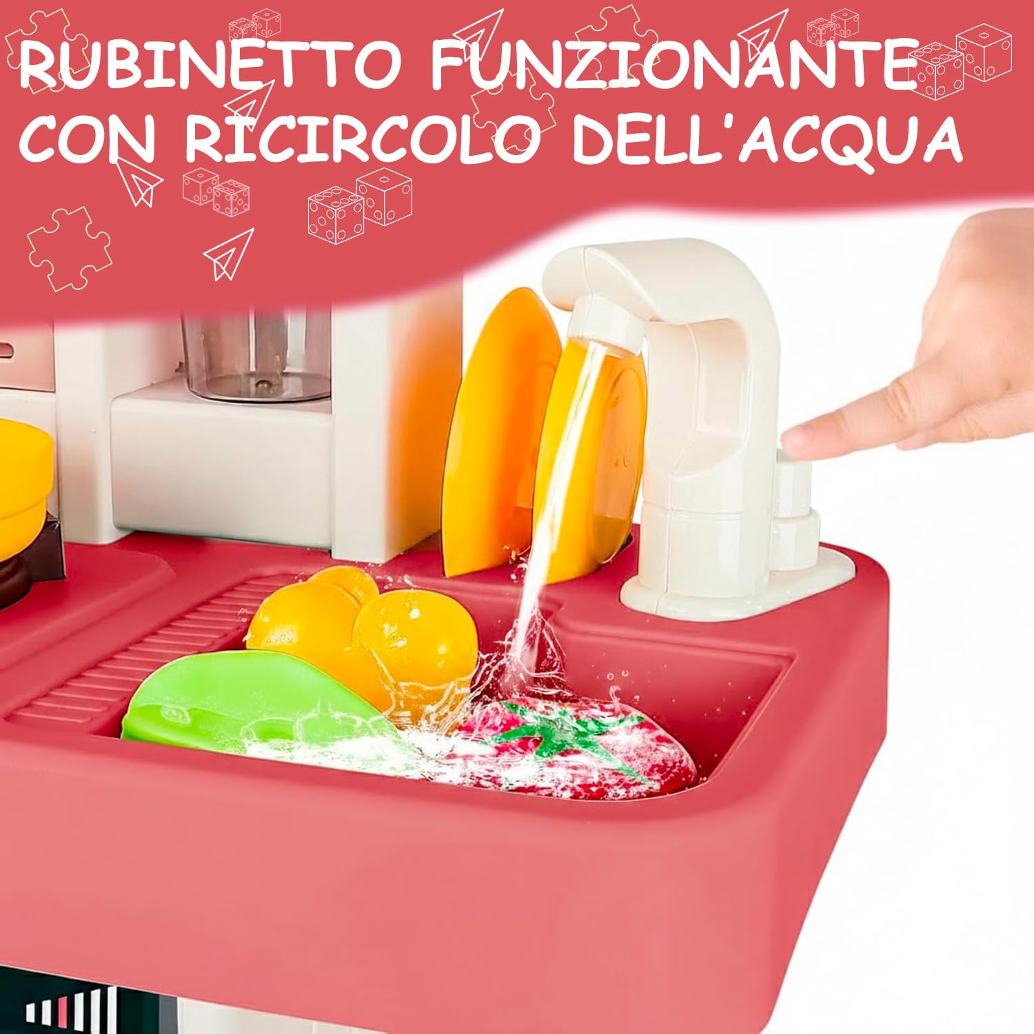Cucina Giocattolo Bambini Con Luci E Suoni Realistici Rubinetto Con Riciclo Acqua Forno E Fornelli Apribili 50 Accessori Inclusi Gioco Educativo Per Bambini Dai 3–8 Anni (Rosso)