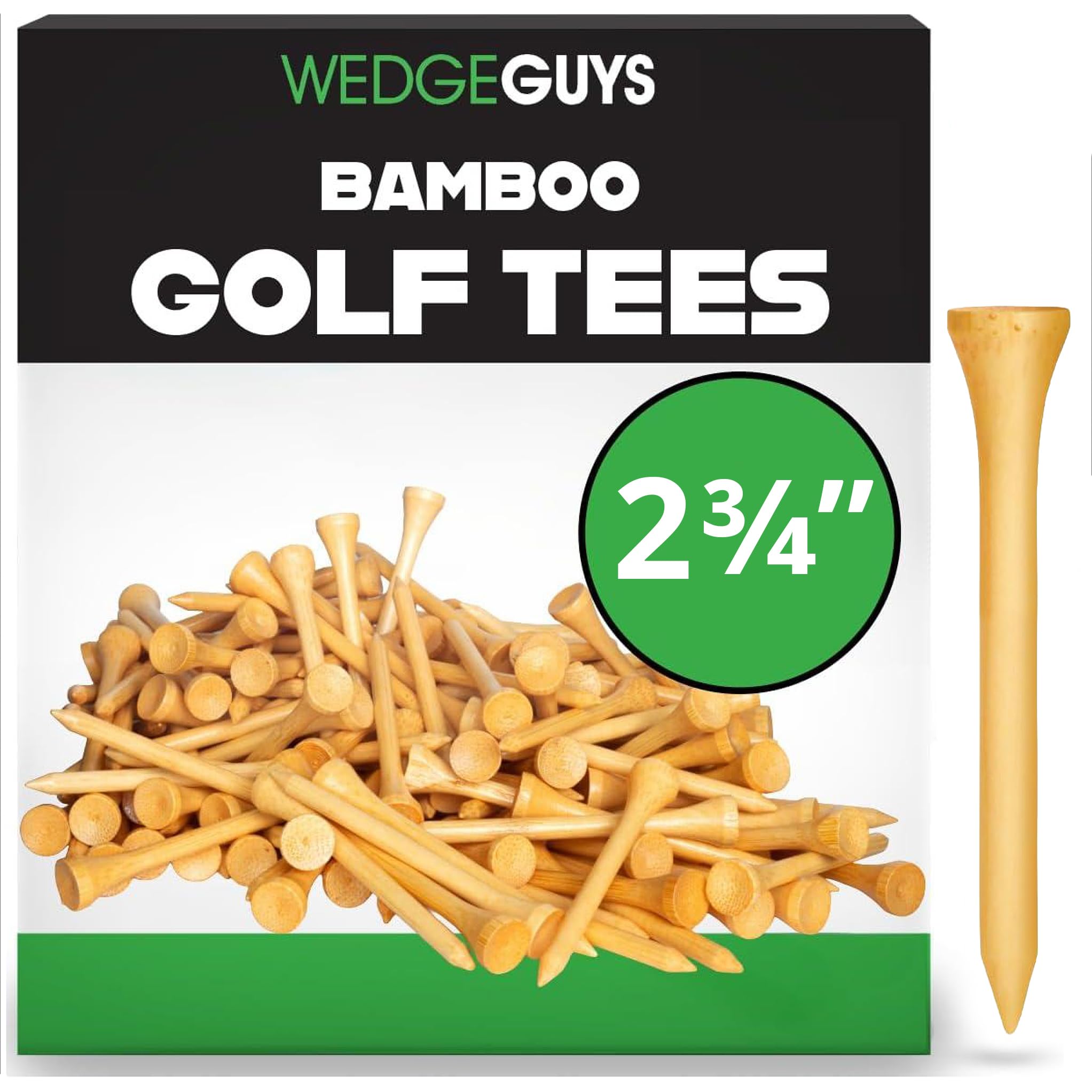 Wedge Guys Bamboo Golf Tees 2-3/4" & 3-1/4" | 100,250,500 or 1000 pcs. | Extra Durable & Stronger Than Wood Tees | Biodegradable & Less Friction | PGA