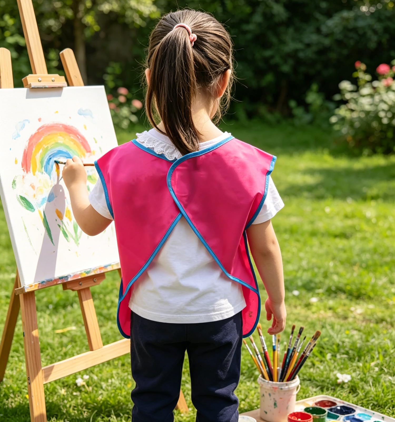 Grembiule per bambini, senza maniche, con 3 ampie tasche, per bambini, per cucinare e dipingere