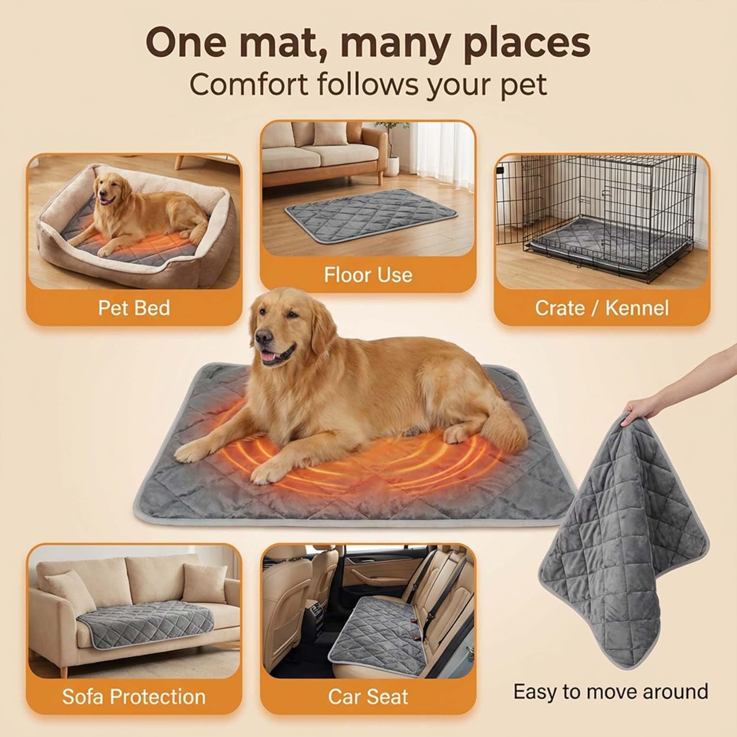 Thermal Reflection Pad for Dogs - Self Heating Cat Pad Self Warming Dog Mat (Grey,X-Large)