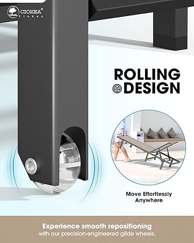 Miniatura 4 de Tumbona de aluminio para exteriores, silla de salón de patio con reclinable ajustable de 5 posiciones y silla de bronceado plana completa para