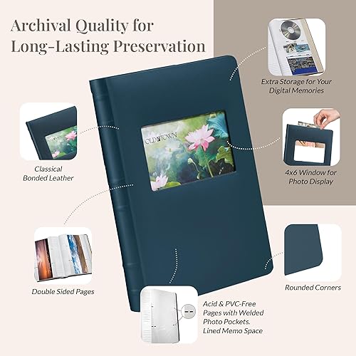 Miniatura 3 de Old Town Álbum de fotos de cuero regenerado, paquete de 2 (3 en adelante, azul marino)