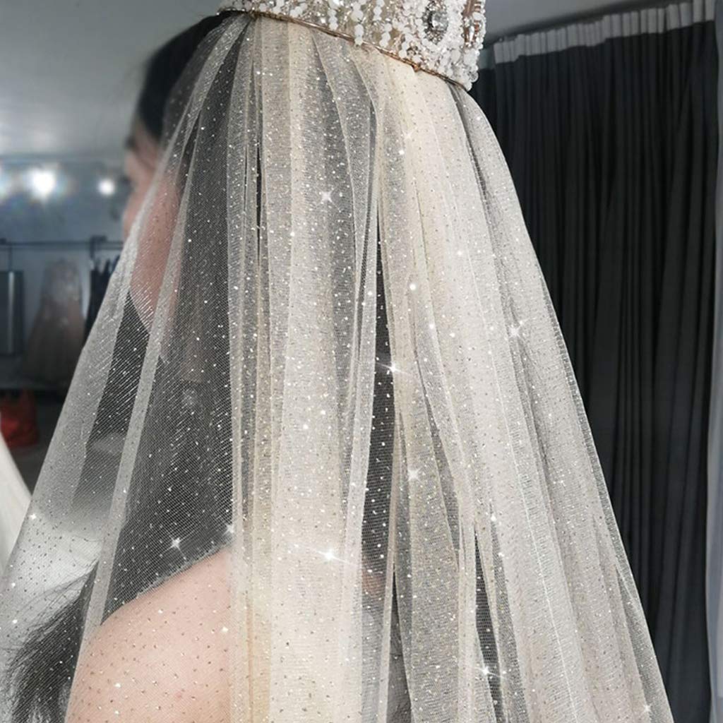 Velocipede da Sposa Mesh Cattedrale Ultra-Lungo con Stampa a Caldo, Romantico di Lusso Shimmer Cielo Stellato Paillette Accessori