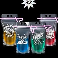 Vista 1 de Hoolerry 36 juegos de bolsas de discoteca para bebidas de adultos, bolsas de bebidas de fiesta de los años 70 con pajitas, bolsas resellables
