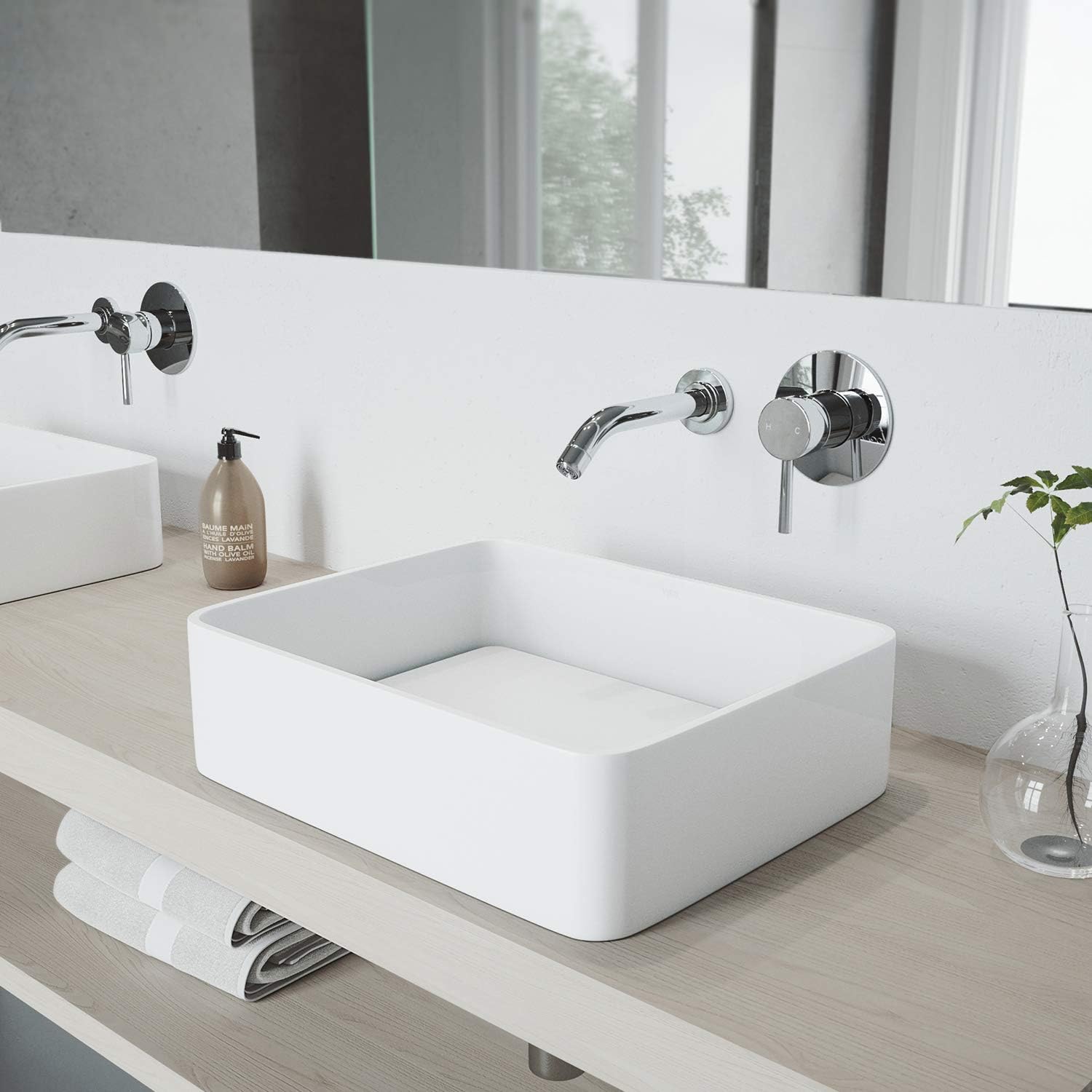 Uр Tо 50% оƒƒ VIGO VG05001CH 5 H Olus Chrome Single-Handle Wall Mount Dual Hole WaterSense Solid Brass Bathroom Sink Faucet