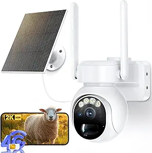 Solar Security Cameras Wireless Outdoor - 4G LTE Battery Powered Cameras for Home Security, 360°View PTZ, IP66 Waterproof, 2K HD Color Night Vision, Human Tracking, 2-Way Audio, SD/Cloud Storage asin的图片