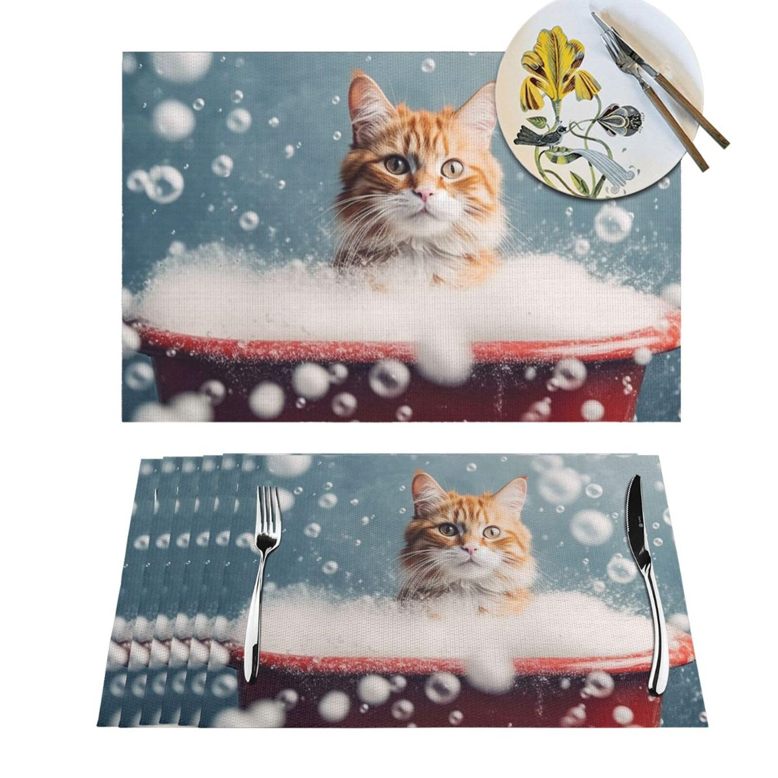 Sets de table en PVC lavable lot de 6 tapis de table antidérapants motif chat neige
