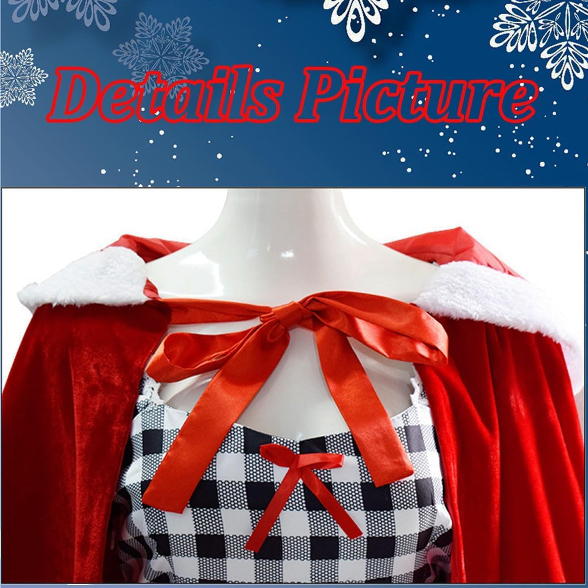 Women Cindy Lou Cosplay Costume Santa Plaid Dresses Red Hooded Cape Cloak with Socks Christmas Lou Who Dress Outfits - Image 4