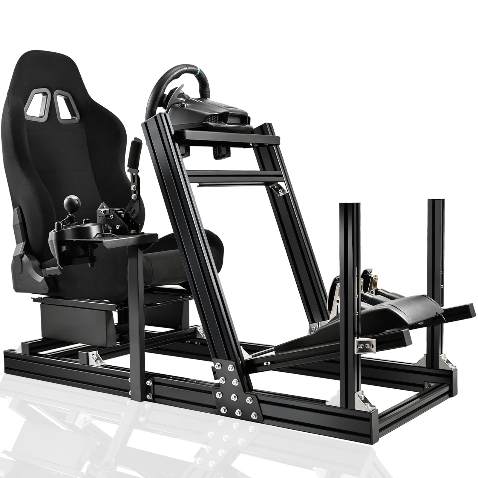 Marada Aluminum Profile Racing Simulator Cockpit with Seat, Unlimited Adjustment, Fit for Thrustmaster, for Fanatec, for Logitech G29 GPro, Sim Frame 8040, Not Include Steering Wheel Pedals Handbrake