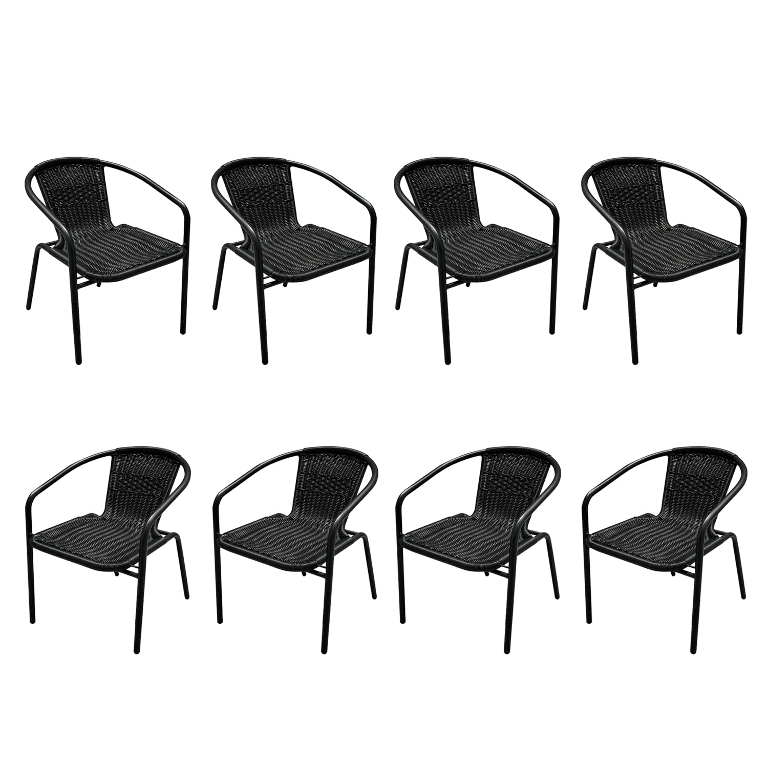 8 Stackable Wicker Patio Chairs, Weather-Resistant Outdoor Seating, Ideal for Balcony Porch Lawn &amp; Small Patio Furniture Set Decor, Black