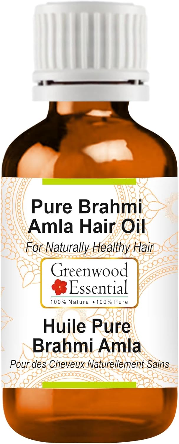 Greenwood Essential Pure Brahmi Amla Hair Oil Premium Therapeutic Grade For Hair, Skin and Aromatherapy 100ml (3.38oz)