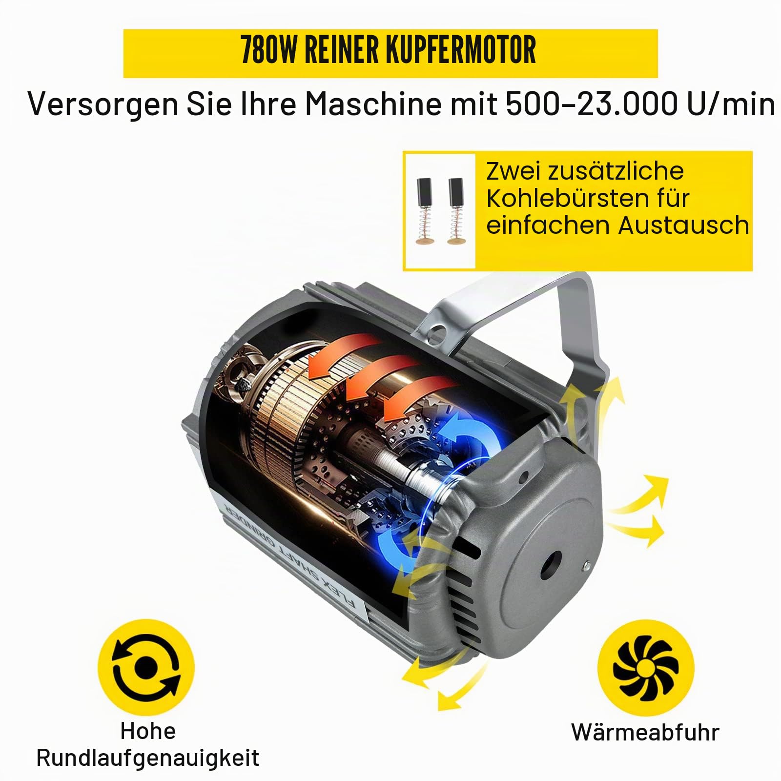 VEVOR Elektrische Drehwerkzeug Flex Shaft Wellen Aufhängung 780 W Schnellschleif Gerät biegsamer Welle, Hängemühle Wellenlänge 100cm, Fußpedal-Steuerung 500-23000U/min, Dreibackenfutt, 45 Stk. Zubehör