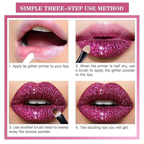 Miniatura 3 de Animakeup Kawaii Kisses Glitter Lip Blueberry Pie Kawaii Kisses - Kit de labios con purpurina de 4 colores, brillo con base para labios y pincel,