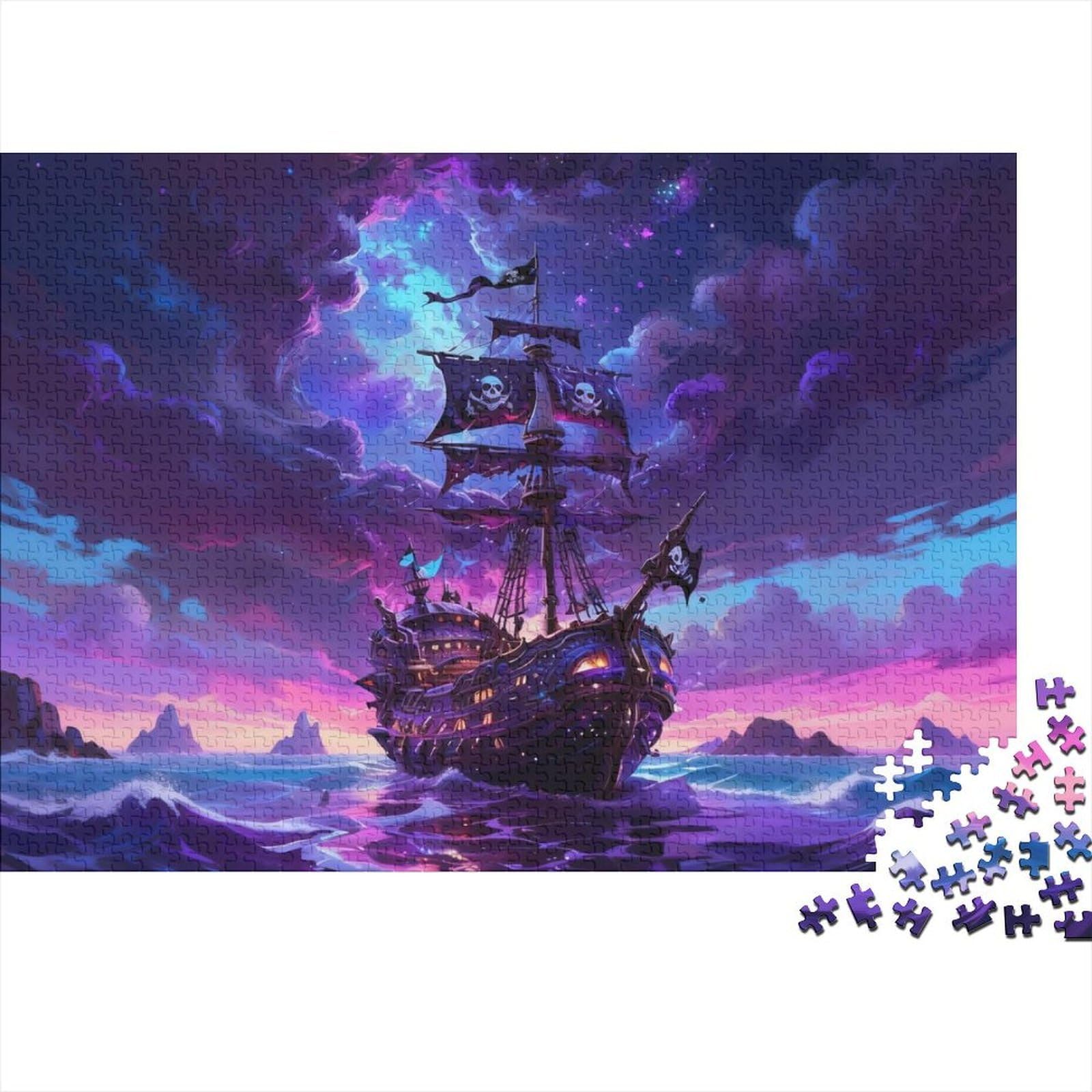 Cosmic Pirate Vessel Wooden Jigsaw Puzzle Waterproof 1000 Piece Puzzles for Adults Gifts Impossible Challenging Games