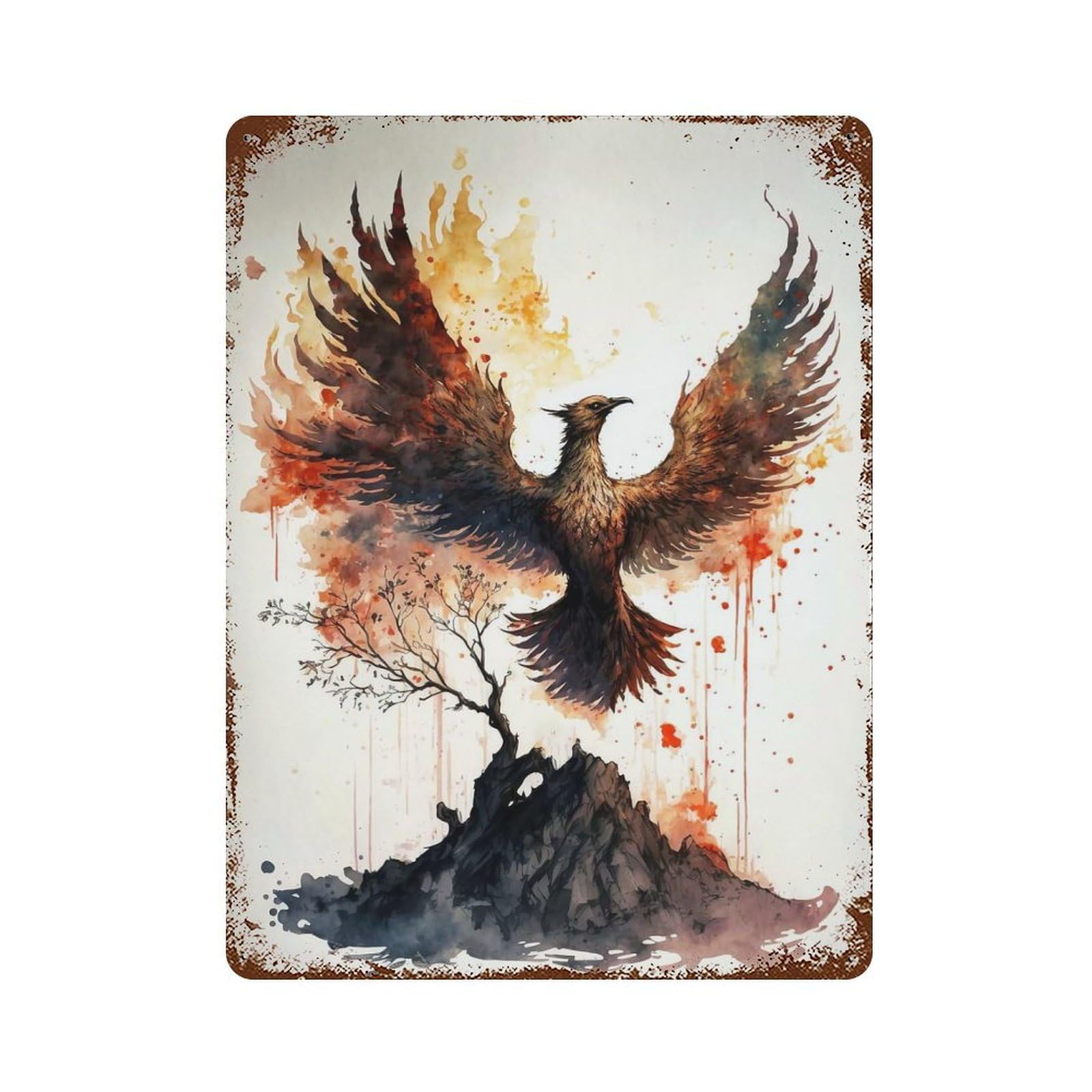Phoenix from The Ashes Rusty Metal Tin Sign 15.7"x11.8", Farmhouse Wall Decor for Farmhouse, Kitchen And Entryway Decor