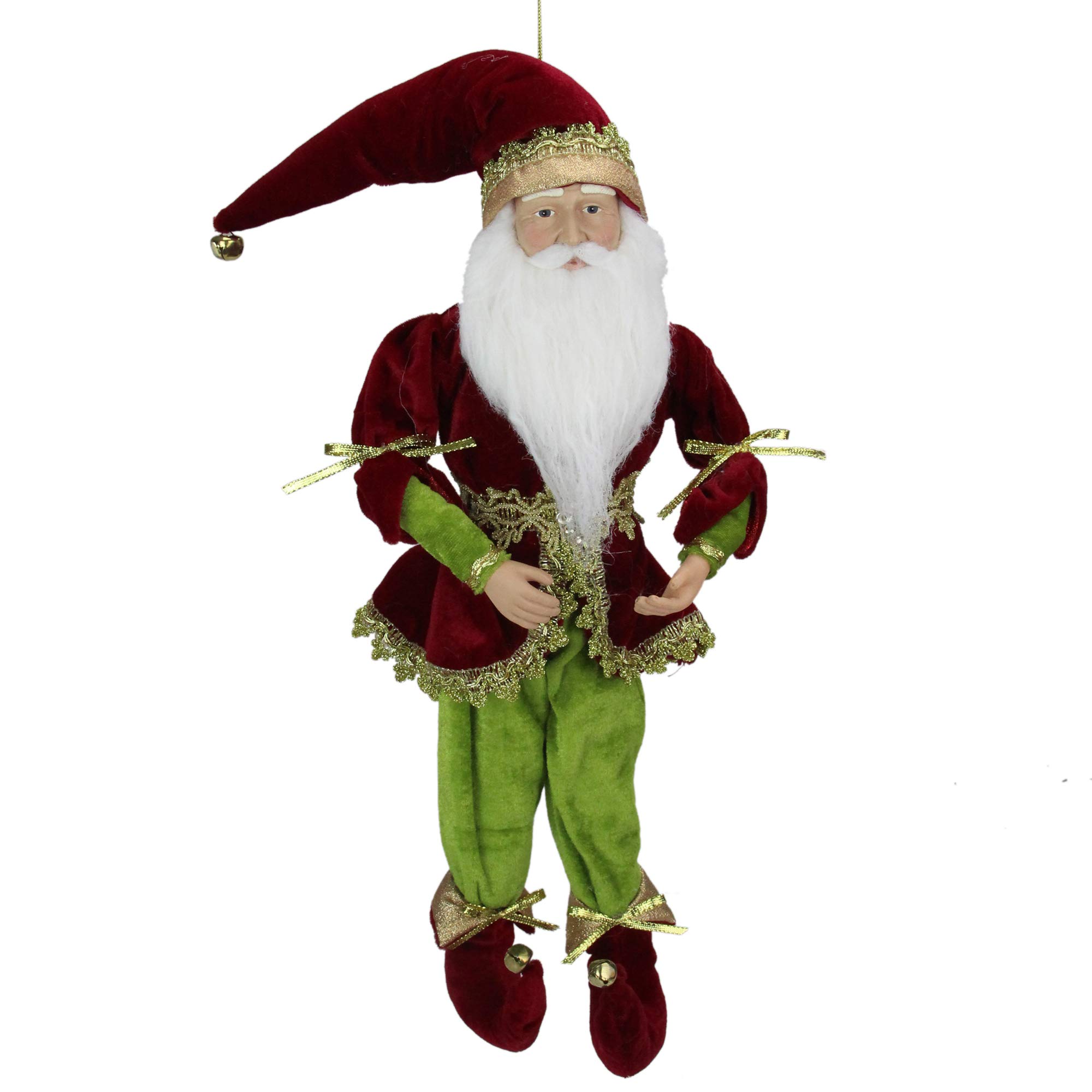 Northlight Enchanted Red Gold and Green Poseable Whimsical Christmas Elf King Figure, 18