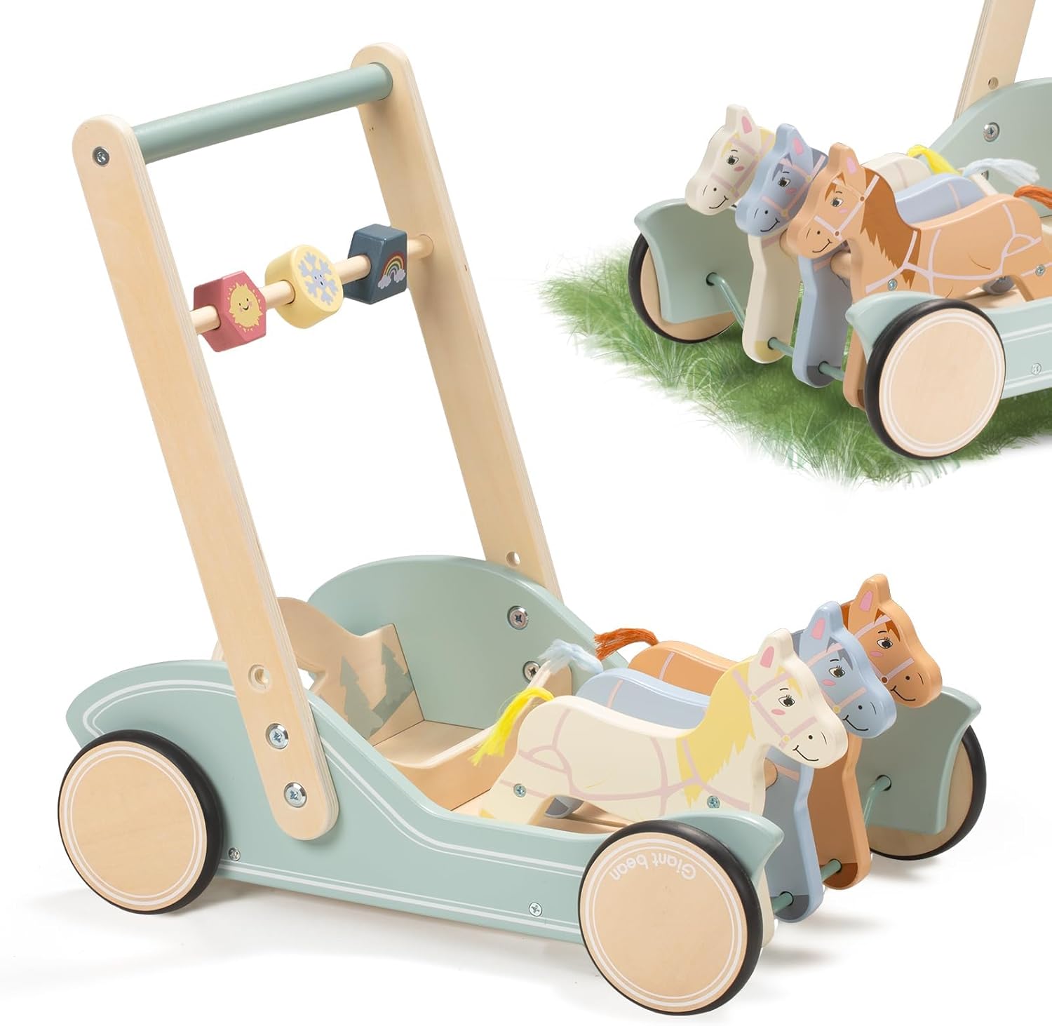 Push Walker LOL-FUN Wooden Baby Walker With Wheels, Baby For Baby Girl And Boy 12