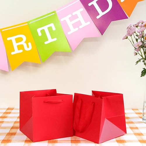 Miniatura 5 de Bolsa de regalo de papel de estraza de papel de estraza con asas para boda, baby shower, fiesta de cumpleaños (rojo, 8 x 8 x 8 pulgadas, 10