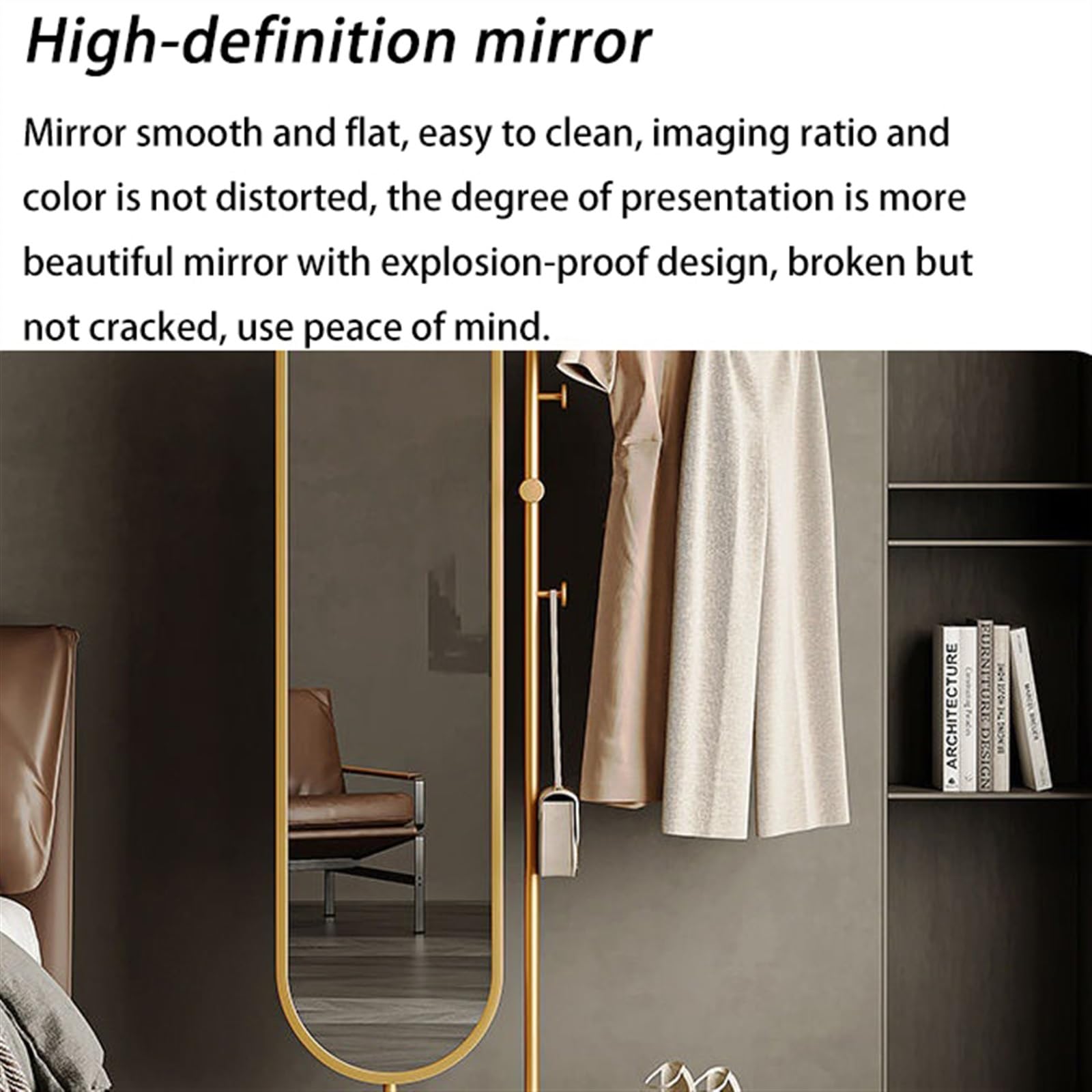 Specchio a Pavimento Semplice appendiabiti da terra, specchio for la camera da letto, specchio a figura intera girevole, appendiabiti Specchio Lungo (Color : Nero, Size : 80cm)