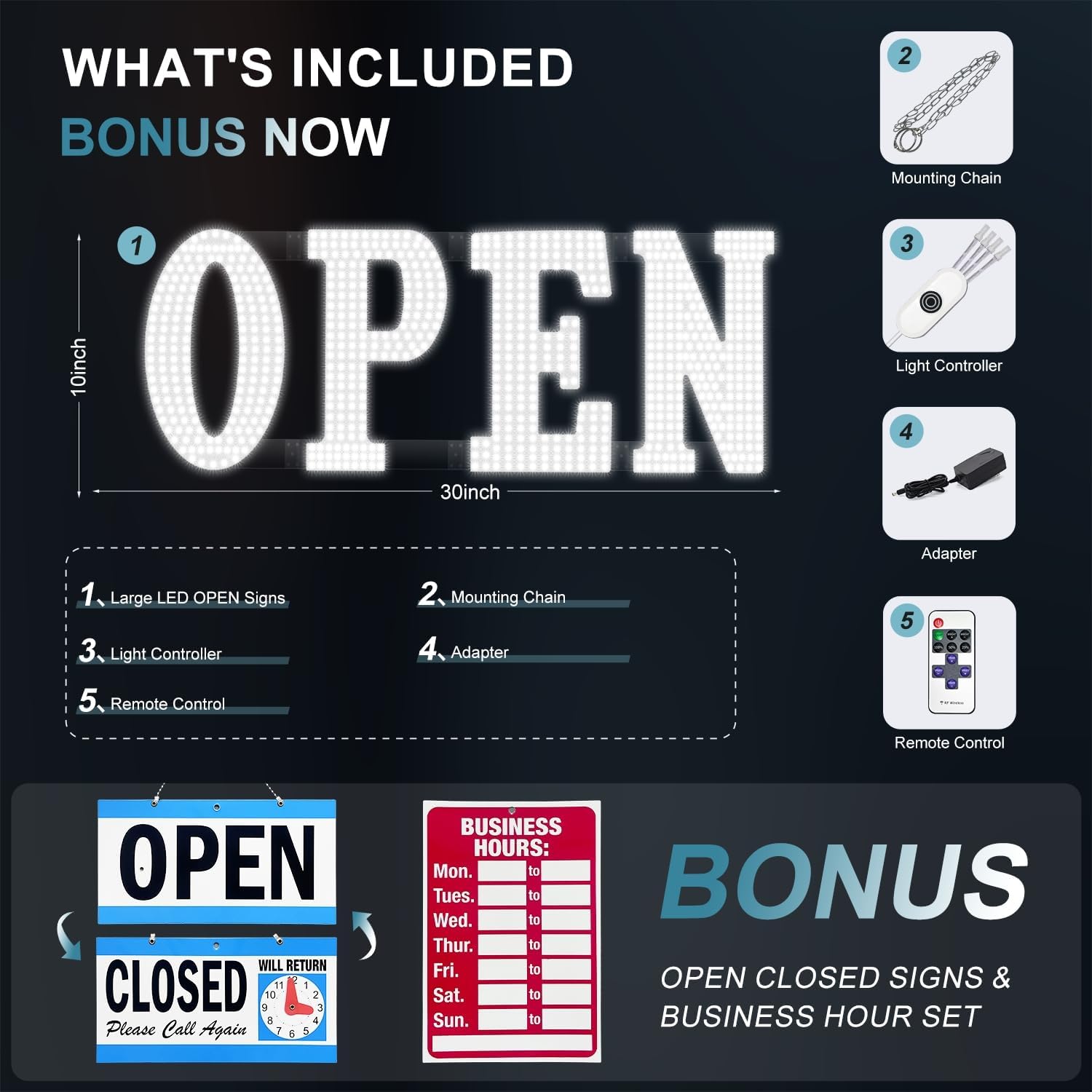 30" x 10" Large LED Open Sign with Remote Control High Bright Visibility Business Open Sign 14 Mode Suitable for Shop, Bar, Hotel, Retail and Restaurant - Image 6