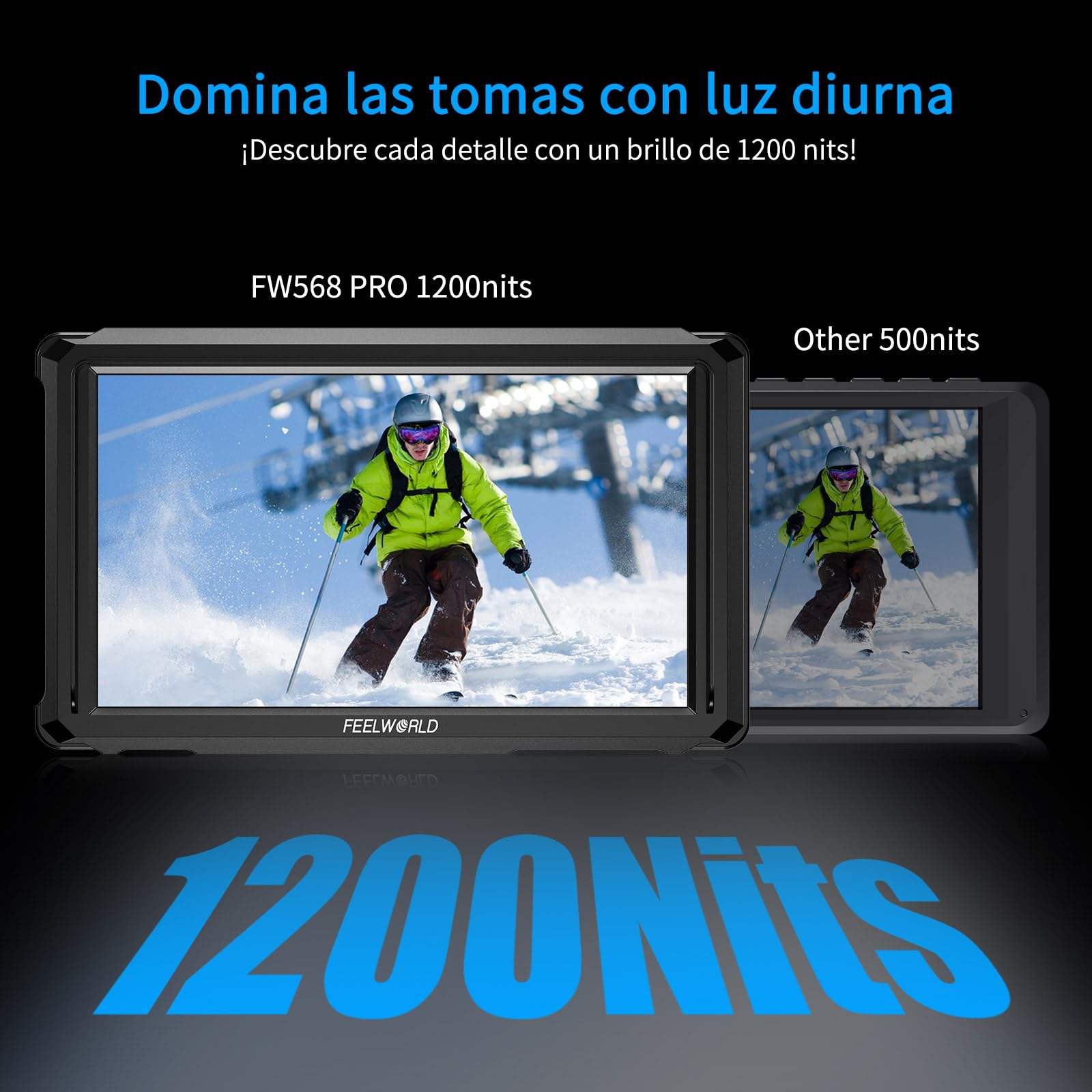 FEELWORLD FW568 Pro 6 Pulgadas 1200nit Alto Brillo Cámara Monitor de Campo con F750 4400mAh Batería y Bolsa, Custom 3D LUT 4K 60Hz HDMI en la Salida de Forma de Onda de Supervisión de Peso Ligero