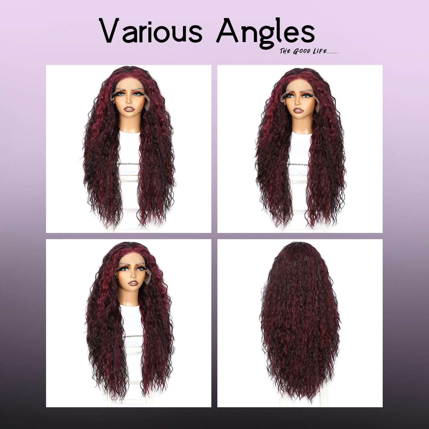 SOMIARIK Curly Lace Front Layered Wigs Violet Synthetic 13X3 Lace Front Wig for Women Pre plucked with Single Bleached Knots Natural Looking Daily Wear Party Christmas Halloween Heat Resistant 26 Inch - Image 3