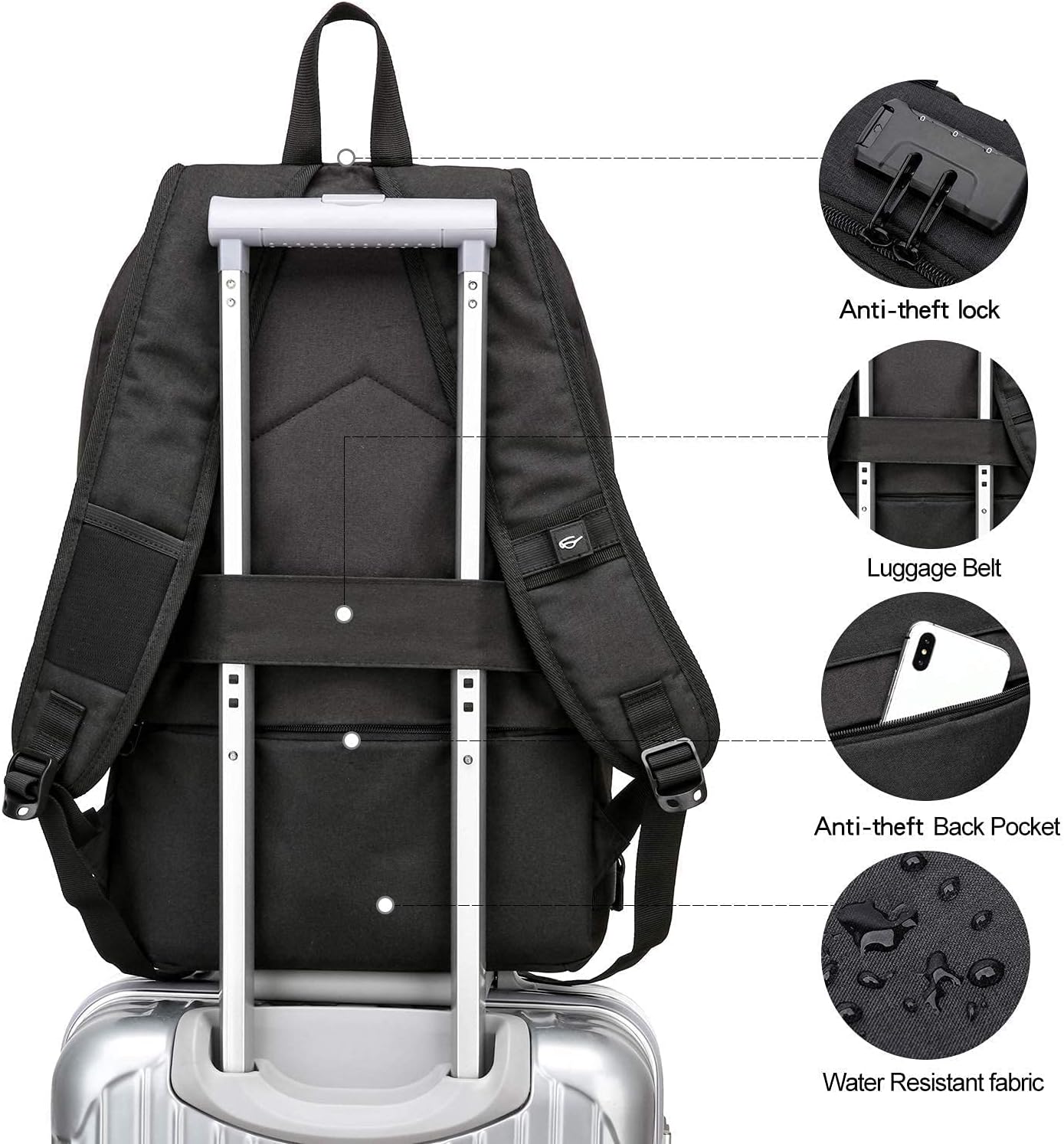 Bundle - Laptop Backpack Water Resistant Anti-Theft Bag with USB Charging Port and Lock | Computer Bag for Business Work Travel, Grey & Black
