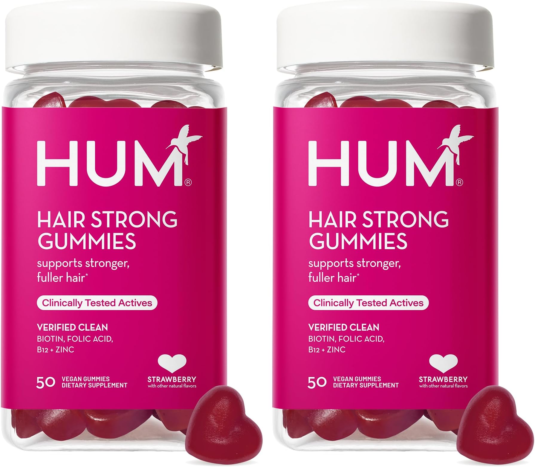 HUMHair Strong - Daily Gummies with Biotin to Improve Hair Growth - Fo Ti, Folic Acid, Zinc, Vitamin B12 & PABA to Support Healthy Hair, Skin and Nails for Women and Men (100-Count)