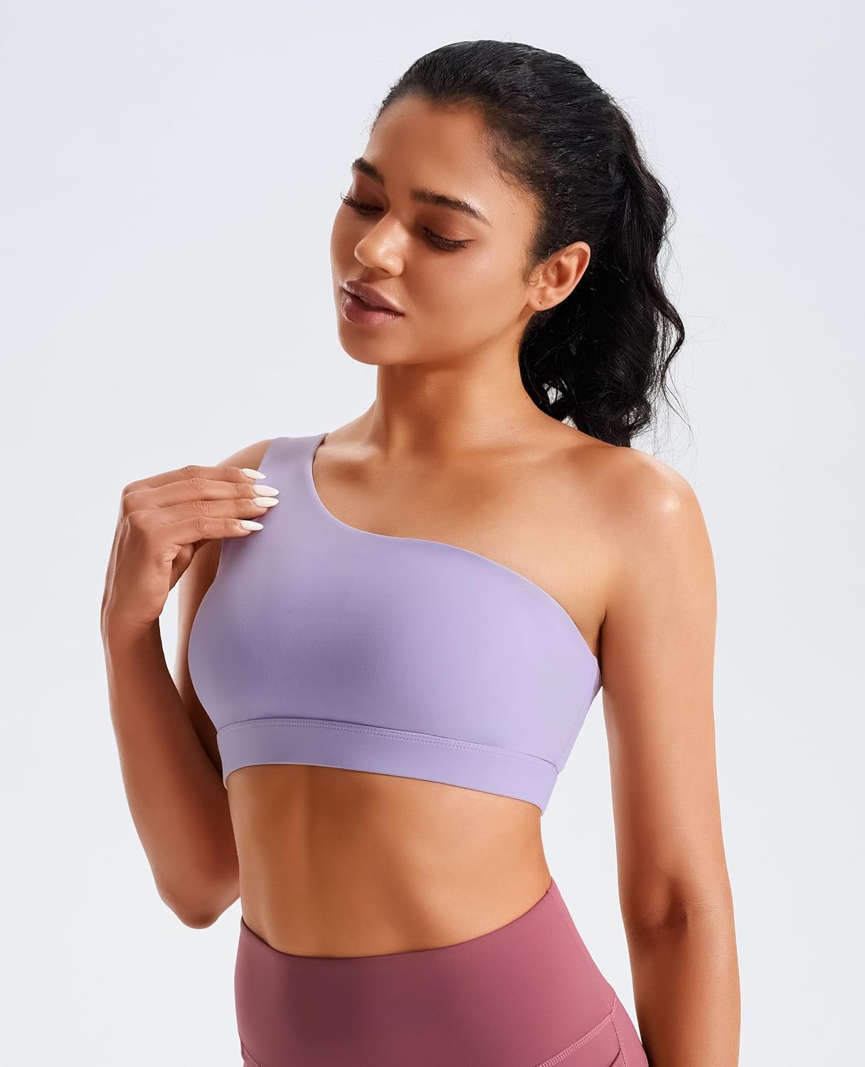 Smooth Sports Bras for Women One Shoulder Low Impact Asymmetrical Workout Tops Padded Yoga Right Shoulder Strap Bra - Image 3