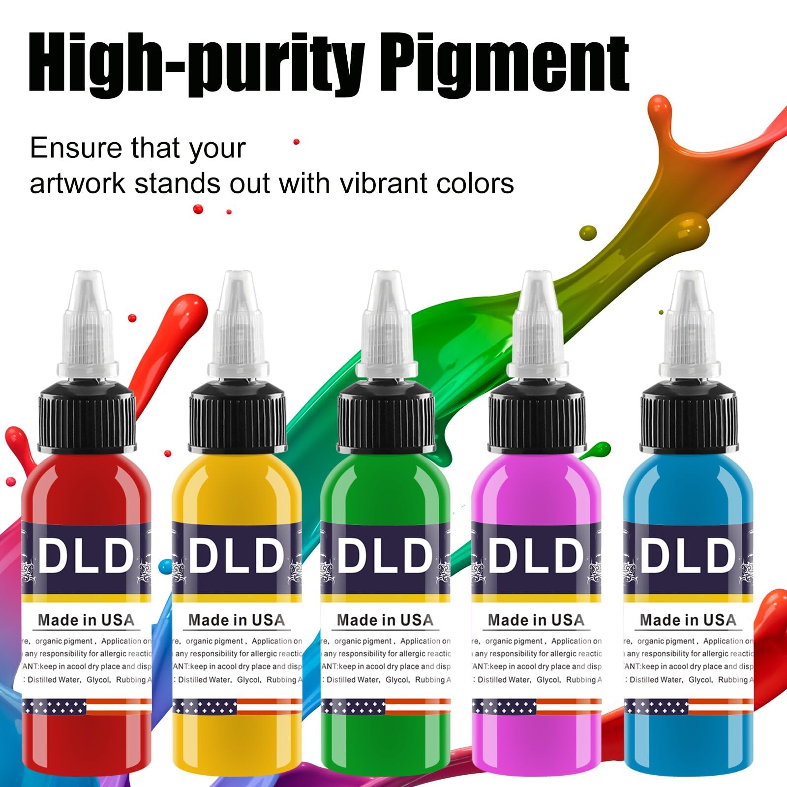 DLD Zestaw wegańskich atramentów do tatuażu 25 x 15 ml – nietoksyczny, bezpieczny dla skóry, profesjonalny trwały kolorowy pigment do tatuażu (po 14 g)