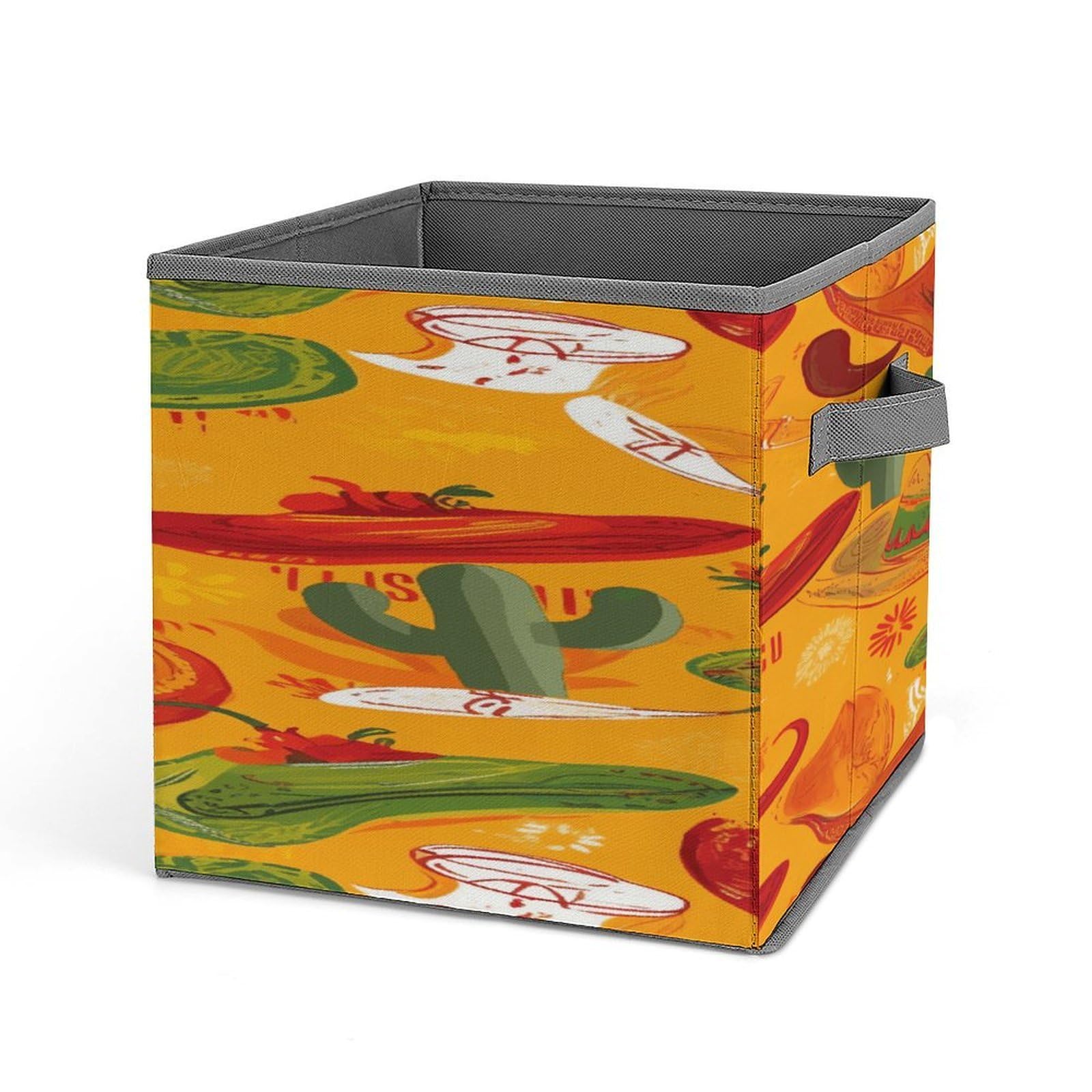 VstaDank Cactus Hat And Chili Pepper Storage Bin Collapsible Storage Cubes Organizer Oxford Cloth Storage Box with Dual Handles Large Stackable Closet Storage Bins for Sheets Hat Sweater